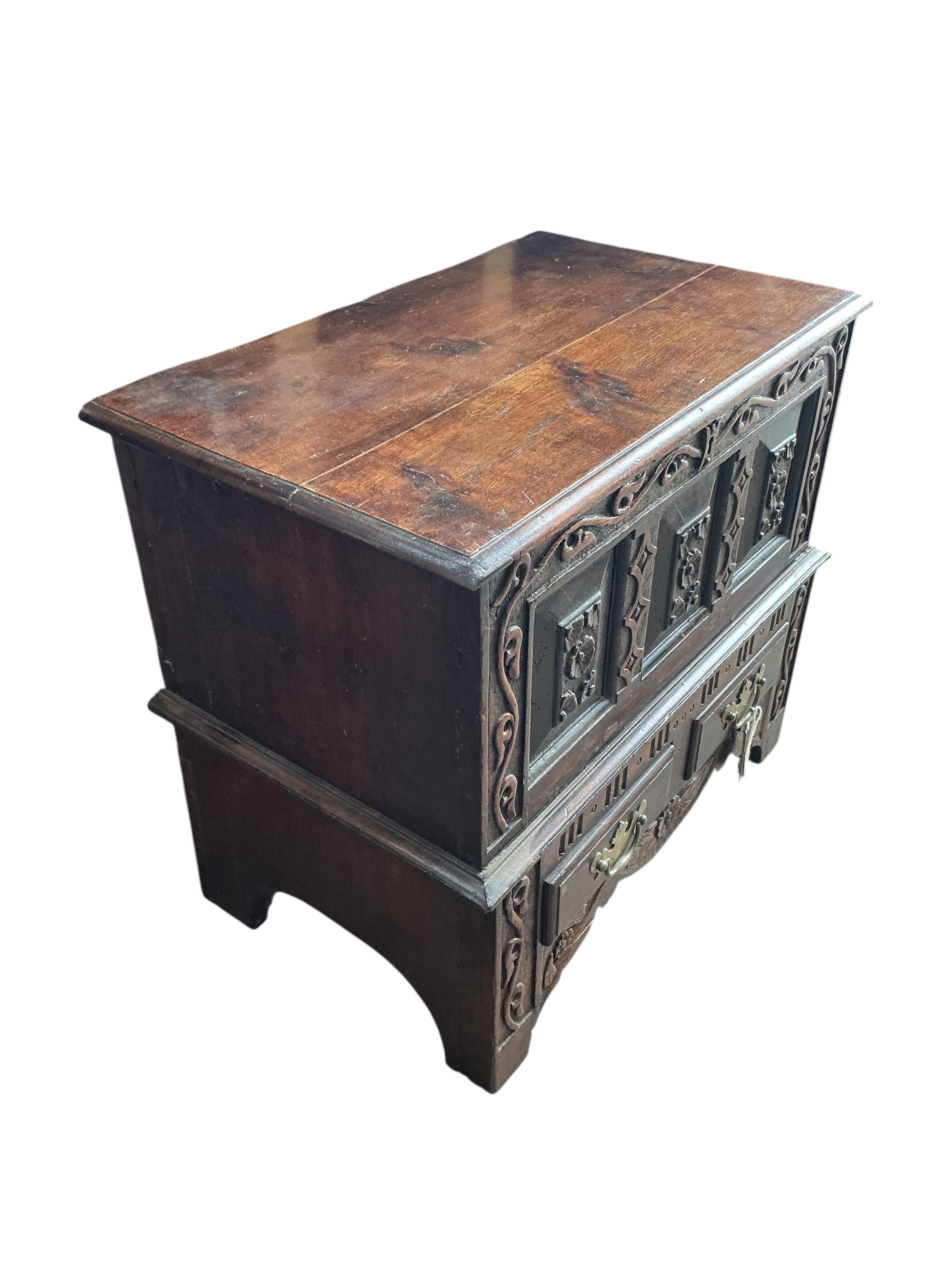 A 19th century Welsh miniature mule chest, width 59cm, depth 37cm, height 53cm